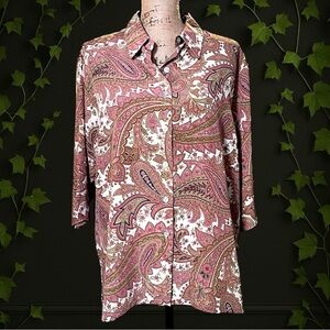 BonWorth Cream and Pink Paisley Blouse, Size LP